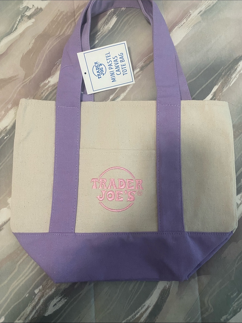 Trader Joe’s Lavender-Accent Canvas “mini” tote Bag NWT - Picture 2 of 5